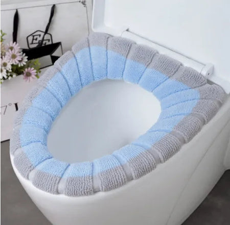 Winter Warm Toilet Seat Cover Mat Bathroom Toilet Pad Cushion with Handle Thicker Soft Washable Closestool Warmer Accessories blue