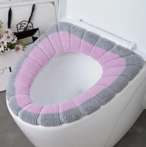 Winter Warm Toilet Seat Cover Mat Bathroom Toilet Pad Cushion with Handle Thicker Soft Washable Closestool Warmer Accessories pink