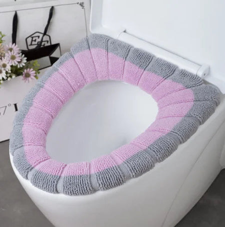 Winter Warm Toilet Seat Cover Mat Bathroom Toilet Pad Cushion with Handle Thicker Soft Washable Closestool Warmer Accessories pink