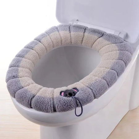 Winter Warm Toilet Seat Cover Mat Bathroom Toilet Pad Cushion with Handle Thicker Soft Washable Closestool Warmer Accessories portable beige