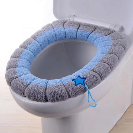 Winter Warm Toilet Seat Cover Mat Bathroom Toilet Pad Cushion with Handle Thicker Soft Washable Closestool Warmer Accessories portable blue