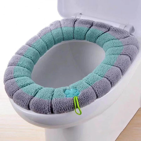 Winter Warm Toilet Seat Cover Mat Bathroom Toilet Pad Cushion with Handle Thicker Soft Washable Closestool Warmer Accessories portable green