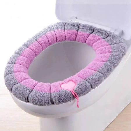Winter Warm Toilet Seat Cover Mat Bathroom Toilet Pad Cushion with Handle Thicker Soft Washable Closestool Warmer Accessories portable pink