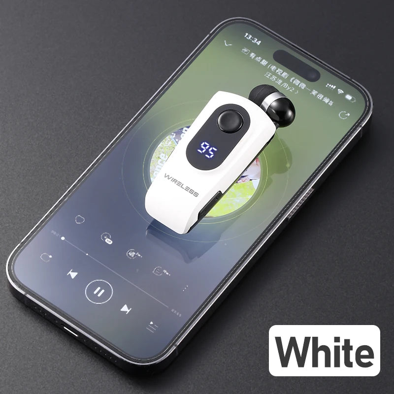 Wireless Bluetooth Headset Clip Ears In Lotus With Wire Headphone Retractable Wire Stereo Handsfree Earbuds Ear Blues For Phone WHITE