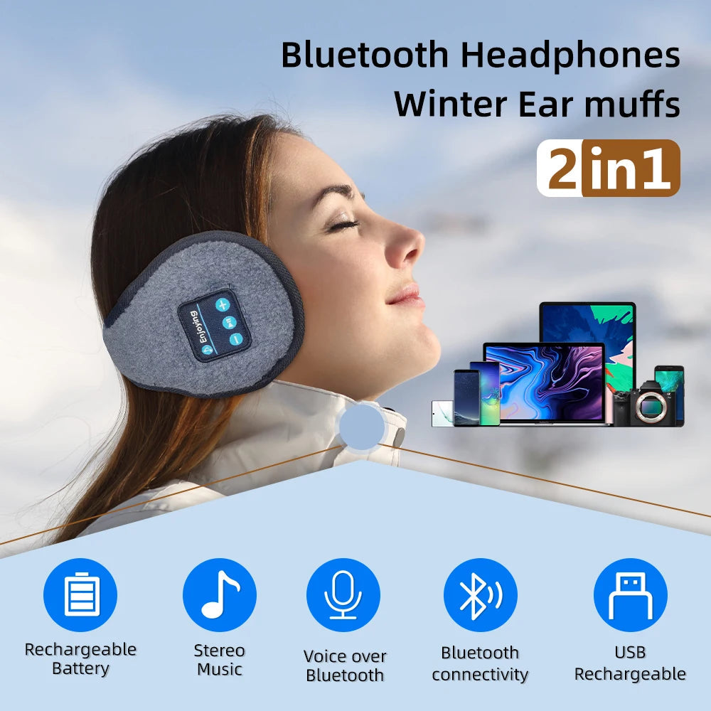 Wireless Headband Headphones Muffs, Earphone Warmer Earmuffs, Bluetooth Ear Warmer Music  Men's  Women Winter Thick Casual Cap