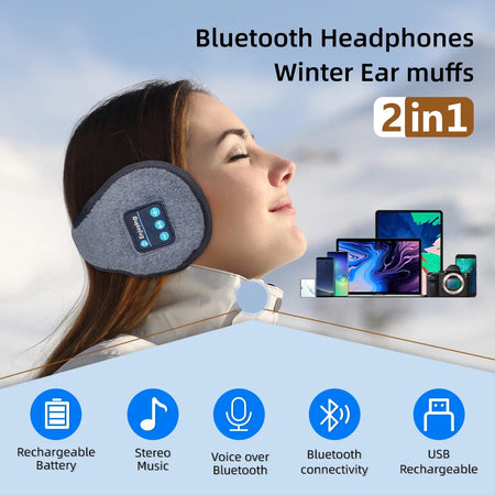 Wireless Headband Headphones Muffs, Earphone Warmer Earmuffs, Bluetooth Ear Warmer Music  Men's  Women Winter Thick Casual Cap