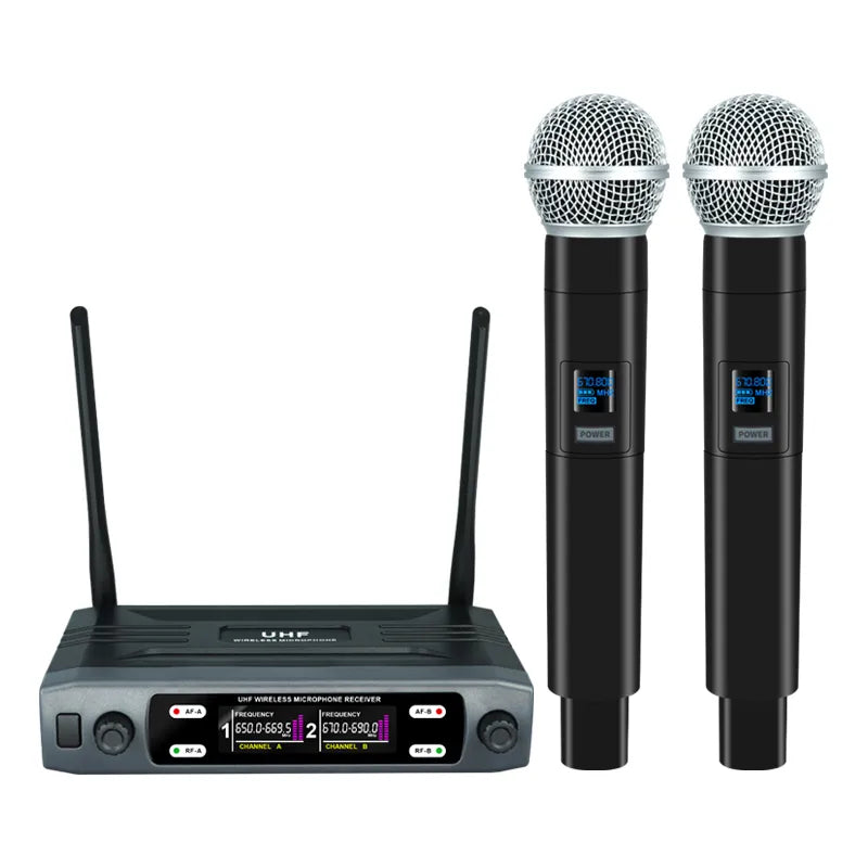 Wireless Microphone Handheld Dual Channels UHF Fixed Frequency Dynamic Mic For Karaoke Wedding Party Band Church Show