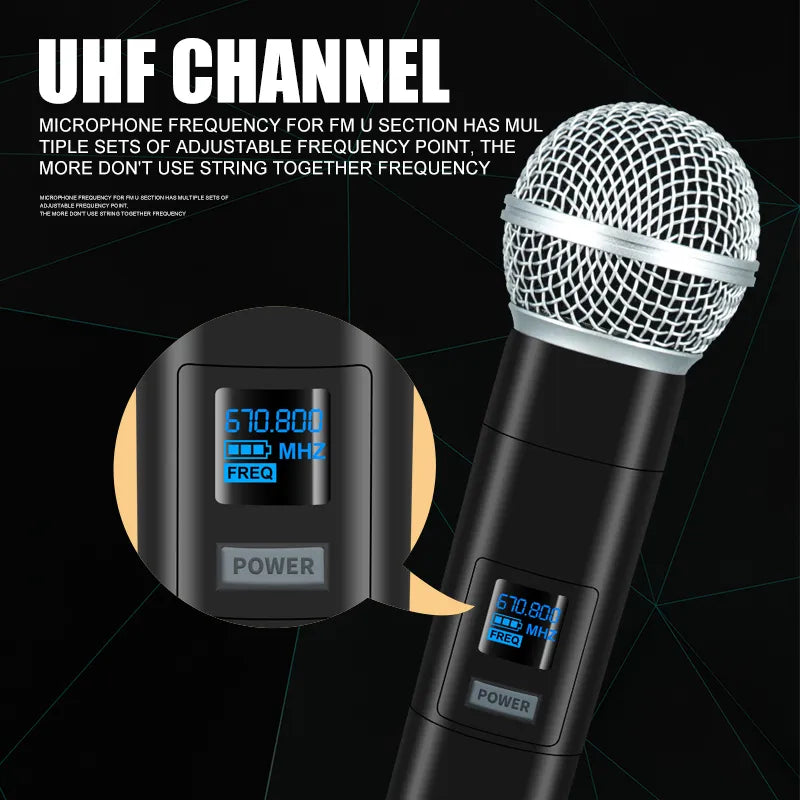 Wireless Microphone Handheld Dual Channels UHF Fixed Frequency Dynamic Mic For Karaoke Wedding Party Band Church Show
