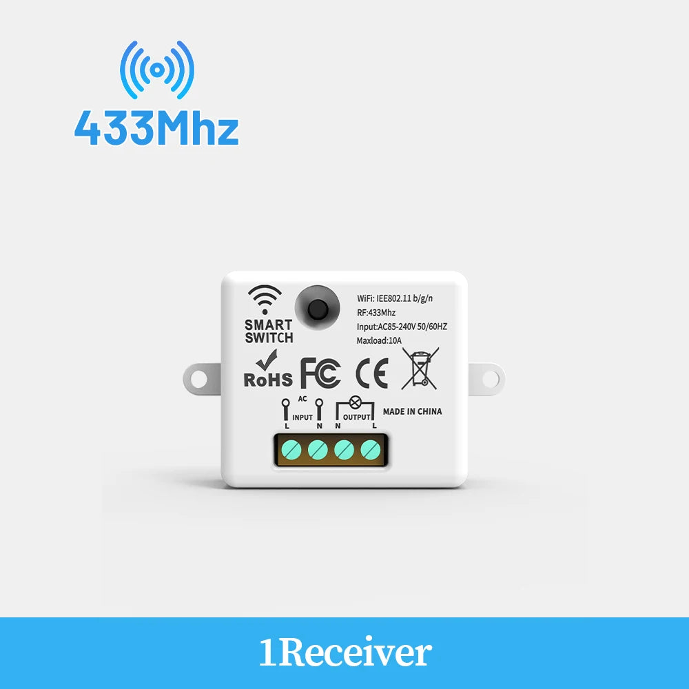 Wireless Smart Wall Light Switch with Remote Control - RF433mhz LED Switch 1 Receiver / CHINA