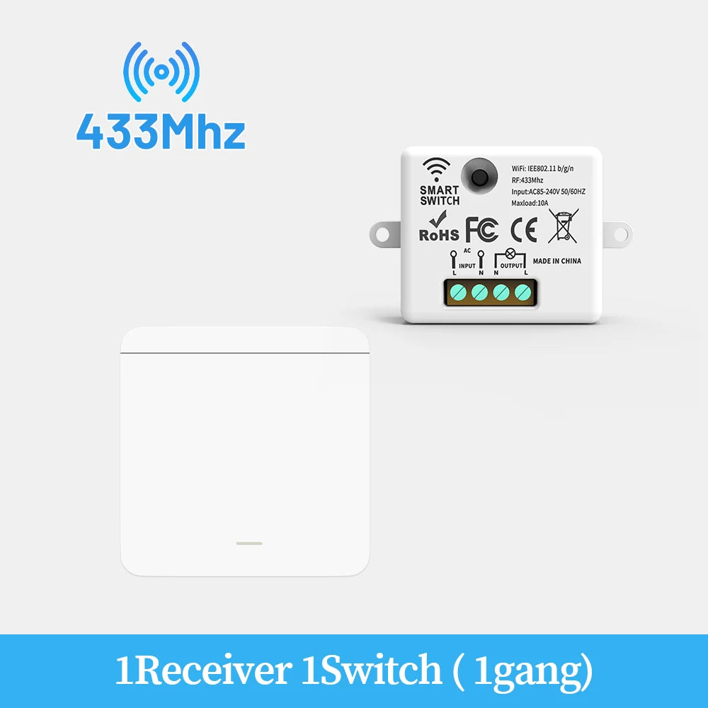 Wireless Smart Wall Light Switch with Remote Control - RF433mhz LED Switch 1Receiver  1Switch1G / CHINA