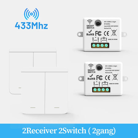 Wireless Smart Wall Light Switch with Remote Control - RF433mhz LED Switch 2Receiver  2Switch2G / CHINA