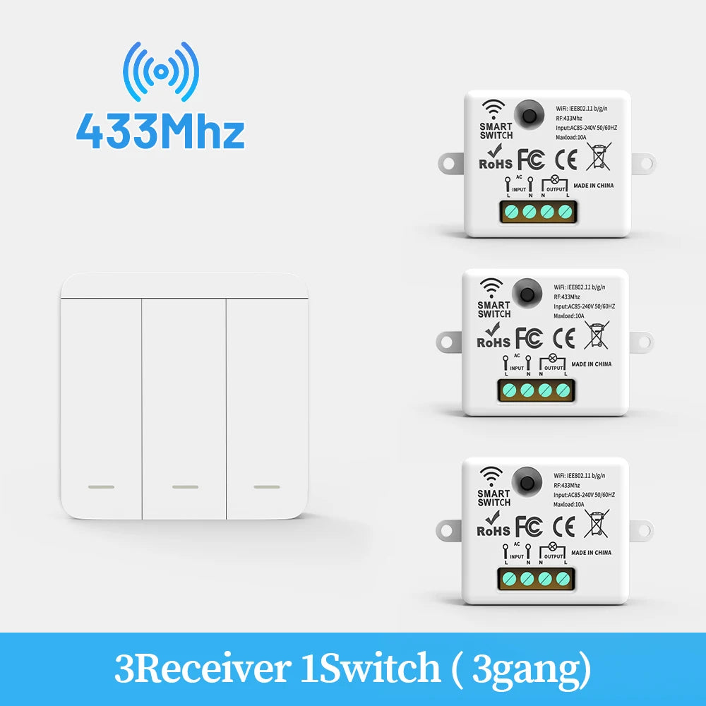 Wireless Smart Wall Light Switch with Remote Control - RF433mhz LED Switch 3Receiver  1Switch3G / CHINA