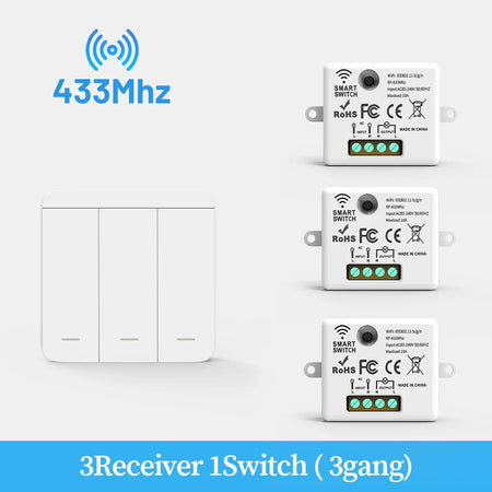 Wireless Smart Wall Light Switch with Remote Control - RF433mhz LED Switch 3Receiver  1Switch3G / CHINA