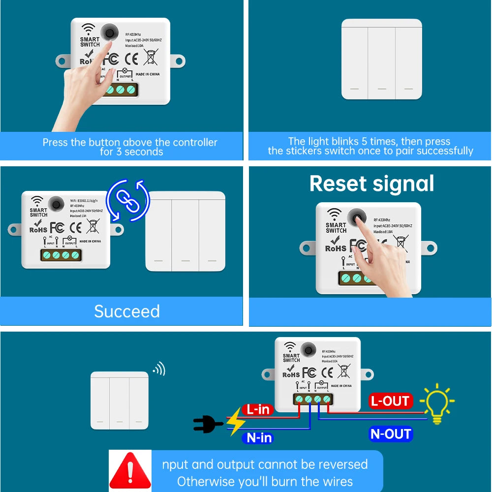 Wireless Smart Wall Light Switch with Remote Control - RF433mhz LED Switch