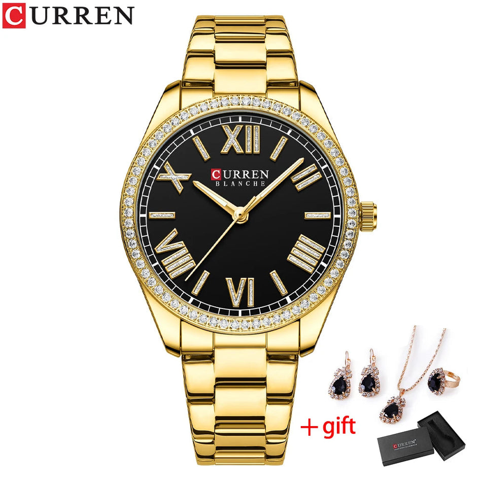 Women's Quartz Wristwatch Set, Fashion Waterproof Lady Watch with , CURREN Wristwatch for Girls in Gift Box, Female Gift