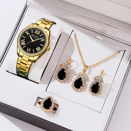 Women's Quartz Wristwatch Set, Fashion Waterproof Lady Watch with , CURREN Wristwatch for Girls in Gift Box, Female Gift