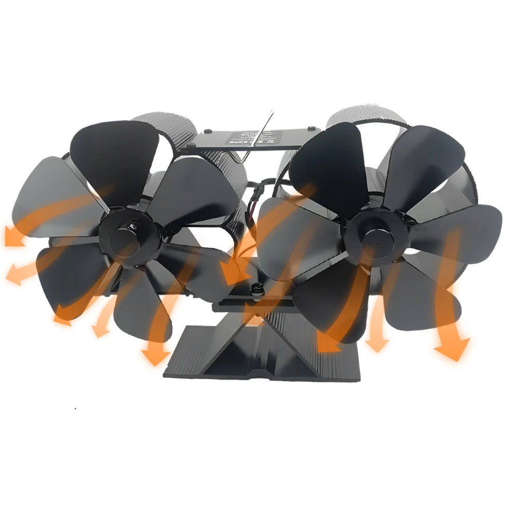 Wood Stove Fan Heat Powered Dual Silent Motors 4 Blades Non-Electric Heat Activated Fireplace Fan with Bracket and Thermometer No Thermometer