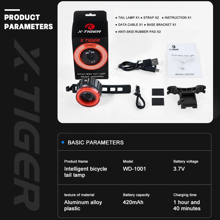 X-TIGER Brake Sensing Rear Lights Ultra Bright Bike Brake Light Smart Auto On/Off Safety Warning Bicycle Taillight