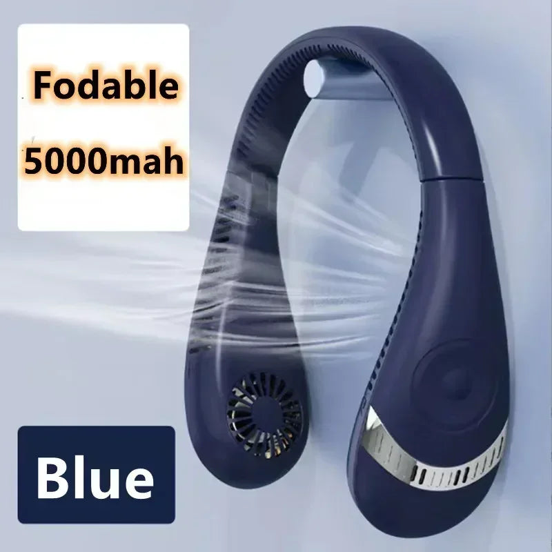 Xiaomi 6000mAh Hanging Neck Fan Portable Air Conditioner Type-C USB Rechargeable Air Cooler 5 Speed Electric Fan For Sports Fold 5000mah Blue