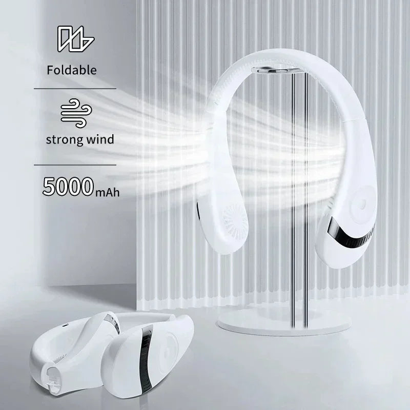 Xiaomi 6000mAh Hanging Neck Fan Portable Air Conditioner Type-C USB Rechargeable Air Cooler 5 Speed Electric Fan For Sports Fold 5000mah White
