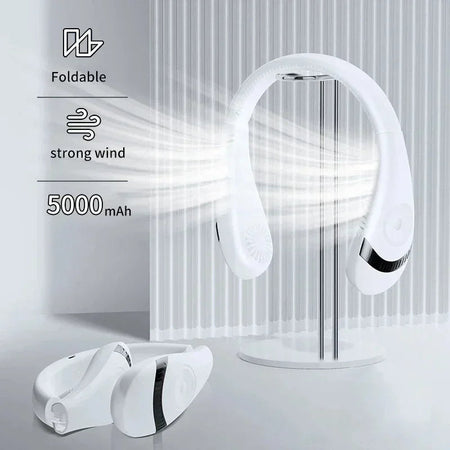 Xiaomi 6000mAh Hanging Neck Fan Portable Air Conditioner Type-C USB Rechargeable Air Cooler 5 Speed Electric Fan For Sports Fold 5000mah White