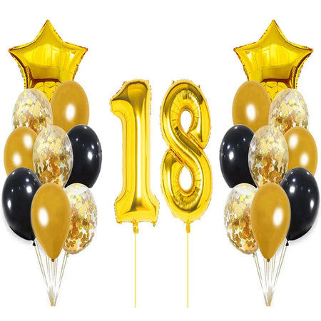 Yaobener Black Gold Number Foil Latex Balloons Happy Birthday Party Decorations Adult Kids 18th birthday / Set