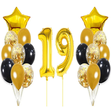 Yaobener Black Gold Number Foil Latex Balloons Happy Birthday Party Decorations Adult Kids 19th birthday / Set