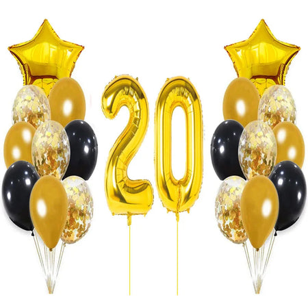 Yaobener Black Gold Number Foil Latex Balloons Happy Birthday Party Decorations Adult Kids 20th birthday / Set