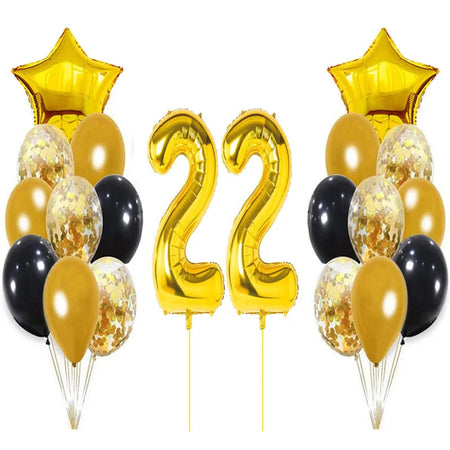 Yaobener Black Gold Number Foil Latex Balloons Happy Birthday Party Decorations Adult Kids 22th birthday / Set