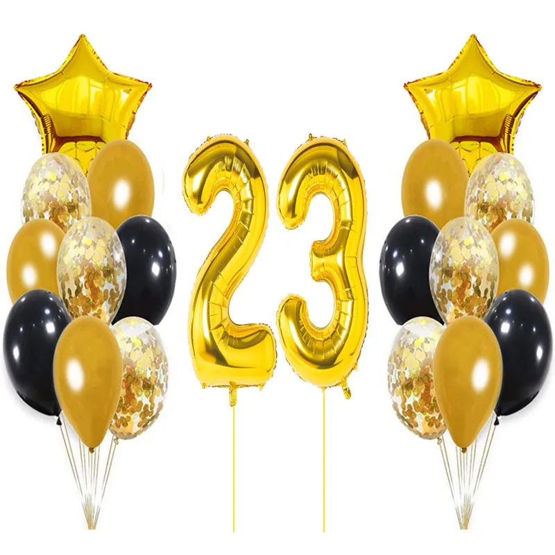 Yaobener Black Gold Number Foil Latex Balloons Happy Birthday Party Decorations Adult Kids 23th birthday / Set