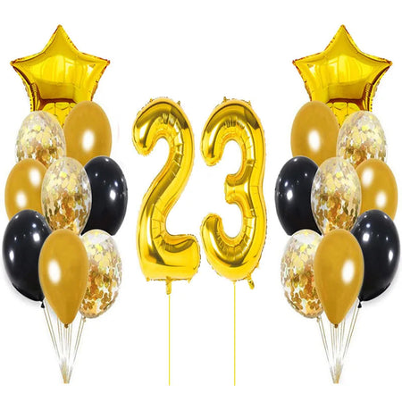 Yaobener Black Gold Number Foil Latex Balloons Happy Birthday Party Decorations Adult Kids 23th birthday / Set