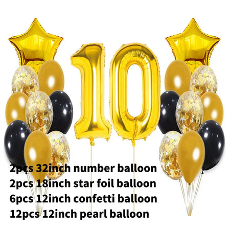 Yaobener Black Gold Number Foil Latex Balloons Happy Birthday Party Decorations Adult Kids