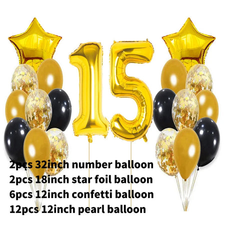 Yaobener Black Gold Number Foil Latex Balloons Happy Birthday Party Decorations Adult Kids