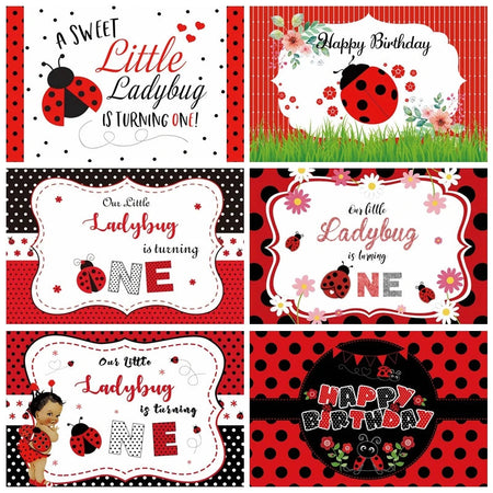 Yeele Ladybug Birthday Backdrop For Photography