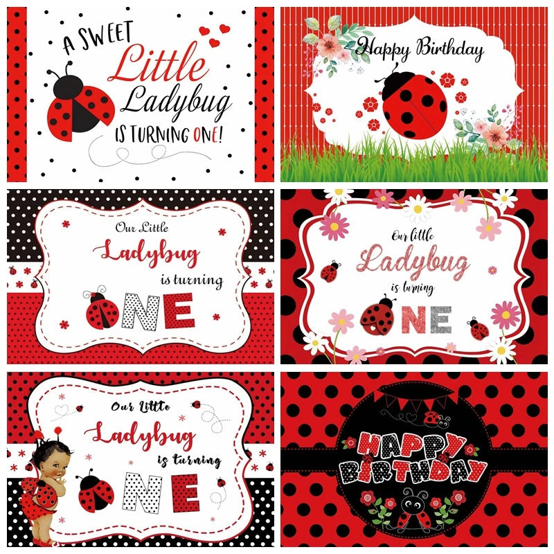 Yeele Ladybug Birthday Backdrop For Photography