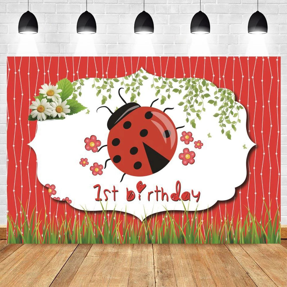 Yeele Ladybug Birthday Backdrop For Photography