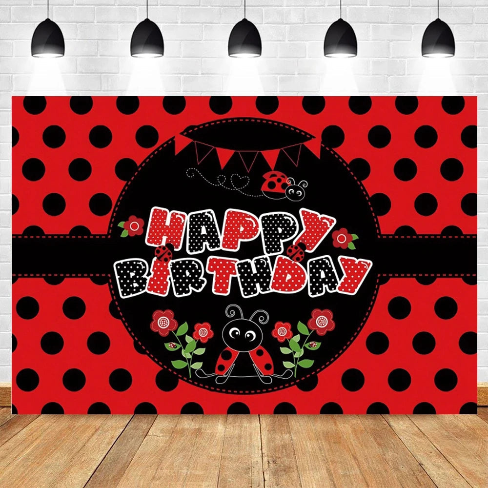 Yeele Ladybug Birthday Backdrop For Photography