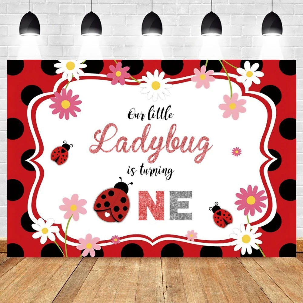 Yeele Ladybug Birthday Backdrop For Photography
