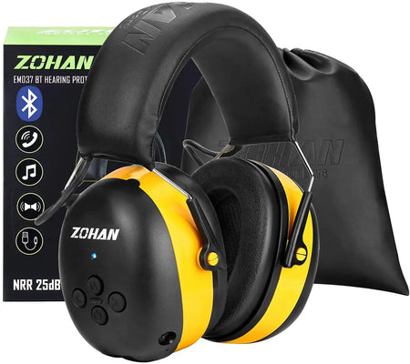 ZOHAN Hearing Protection Bluetooth headphone Earmuffs 5.0 Headphones Safety Noise Reduction 25dB NRR Protector for Mowing Music Yellow