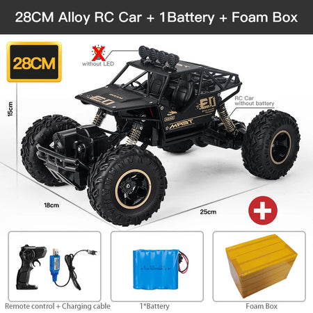ZWN 1:16 4WD RC Car With Led Lights Radio Remote Control Cars Buggy Off-Road Control Trucks Boys Toys for Children 28CM Black 1B Alloy
