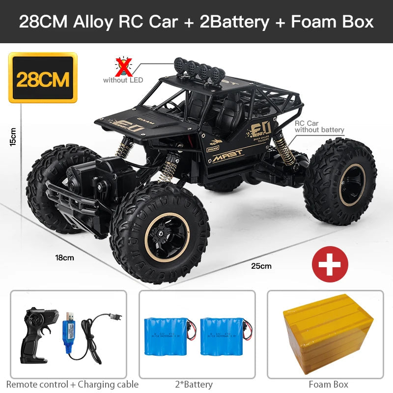 ZWN 1:16 4WD RC Car With Led Lights Radio Remote Control Cars Buggy Off-Road Control Trucks Boys Toys for Children 28CM Black 2B Alloy