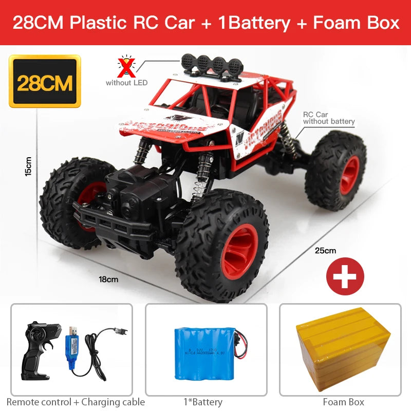 ZWN 1:16 4WD RC Car With Led Lights Radio Remote Control Cars Buggy Off-Road Control Trucks Boys Toys for Children 28CM Red 1B Plastic