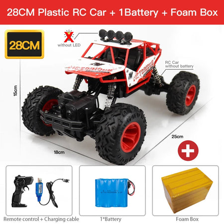 ZWN 1:16 4WD RC Car With Led Lights Radio Remote Control Cars Buggy Off-Road Control Trucks Boys Toys for Children 28CM Red 1B Plastic