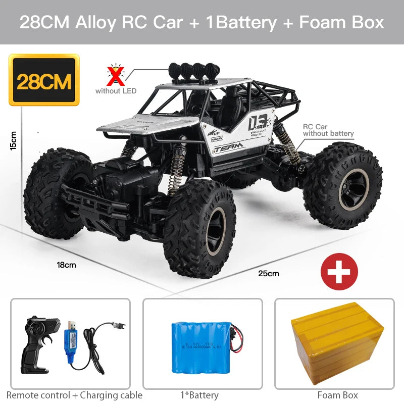 ZWN 1:16 4WD RC Car With Led Lights Radio Remote Control Cars Buggy Off-Road Control Trucks Boys Toys for Children 28CM Silver 1B Alloy