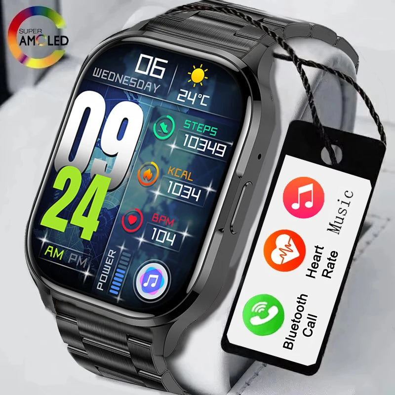 🟠 New AMOLED Screen Smart Watch Always Show Time Bluetooth Call Series 8 High Refresh Rtae NFC Smartwatch Men Sport Watches Women