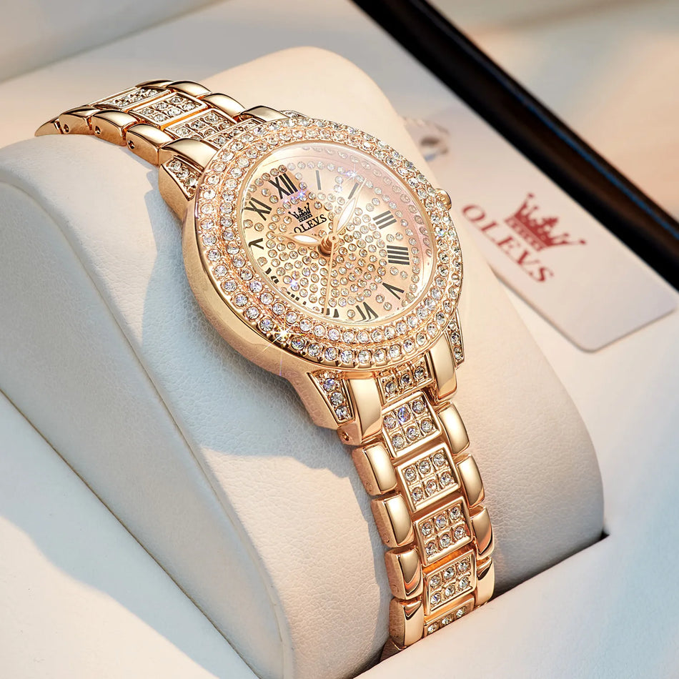 🟠 Olevs Original Diamond Watch for Fashion Elegant нержавеющая сталь водонепроницаемые кварцевые наручные часы роскошные дамы платье часы
