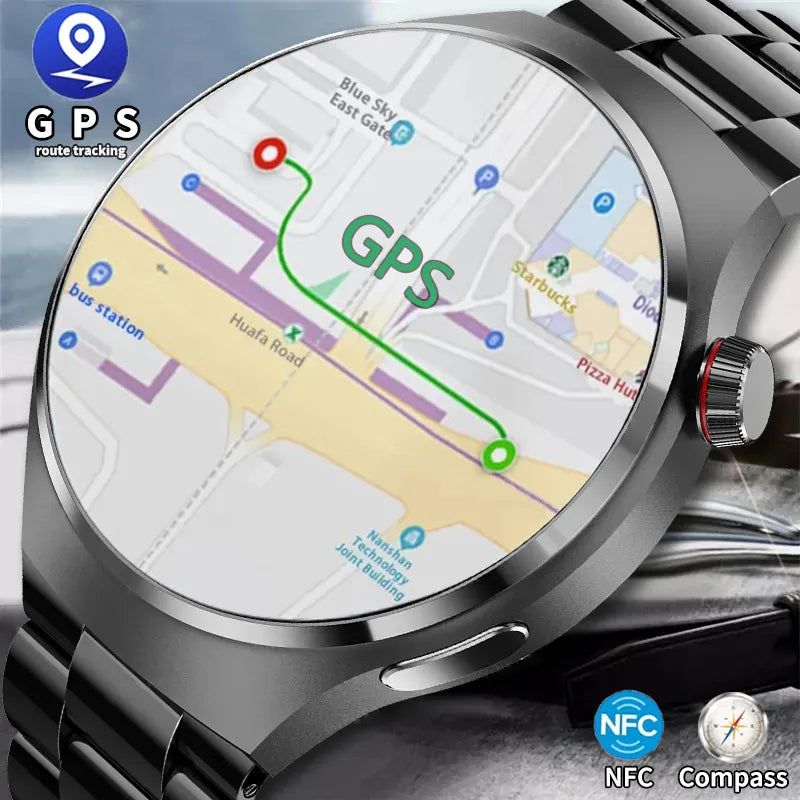 🟠 2023 New NFC Smart Watch Men Heart rate AMOLED 360*360 HD Screen AI voice Bluetooth call GPS tracker For Android iOS Smart Watch