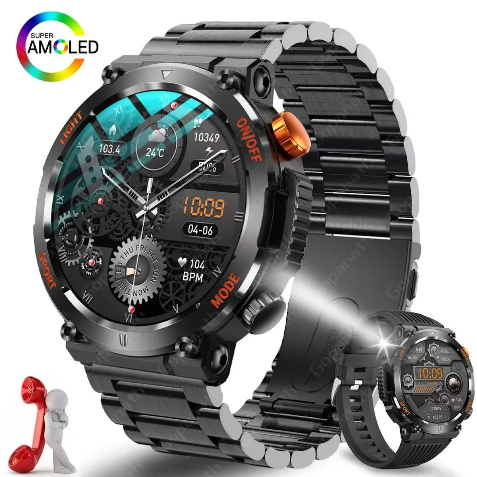 🟠 2023 New LED Lights Compass Watch For Men Smart Watch Sports Fitness IP67 Waterproof Smartwatch Bluetooth Call Full Touch Screen