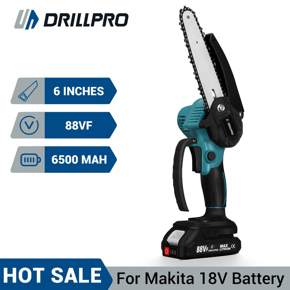 🟠 Drillpro 8 ιντσών ηλεκτρικό αλυσοπρίονο ασύρματο ξυλουργικό κήπο κλάδεμα πριονιστηρίου sharpener cutting power tool για makita 18v μπαταρία
